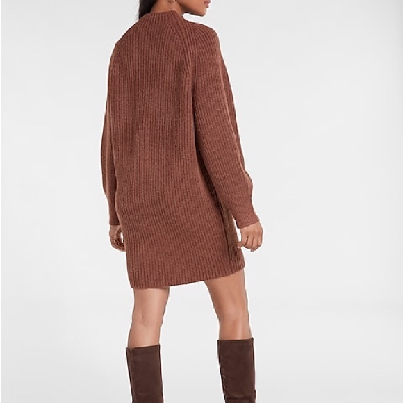 EXPRESS Super Cute & Cozy CHOCOLATE Mock Neck Shift Sweater Dress SZ L - Picture 5 of 5